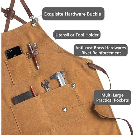 AlwaysHApron for Men and Women, Canvas Apron with Pockets - Cross Back Kitchen Apron for BBQ Cooking, BBQ Cooking, Barber Shop (1 Pack, Brown)