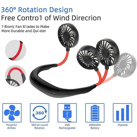 AlwaysHNeck Fan Small Personal Fan Portable Fan USB Fan Mini Neckband Sports Fan Portable Hands