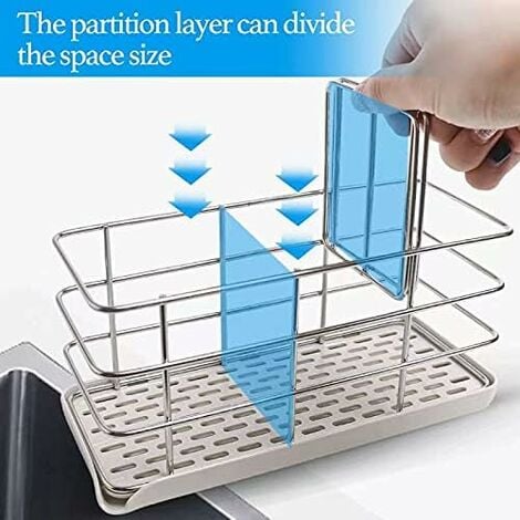 AlwaysHKitchen Sink Sponge Holder, Kitchen Sink Organizer Stainless Steel Sink Tray Dish Rack Hanging Panel Adjustable Brush Sink Soap Dish for Countertop or Wall Stick