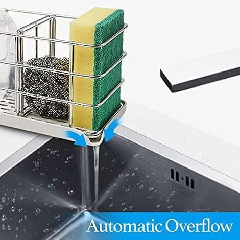 AlwaysHKitchen Sink Sponge Holder, Kitchen Sink Organizer Stainless Steel Sink Tray Dish Rack Hanging Panel Adjustable Brush Sink Soap Dish for Countertop or Wall Stick
