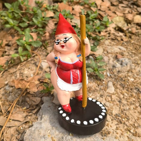 AlwaysHPole Dancing Gnome Statue, Resin Garden Gnome Statues, Funny Outdoor Gnome Figurine, Pole Dancing Garden Gnome, Spring Garden Statue, Dancing Lady Gnome Statue (Red)