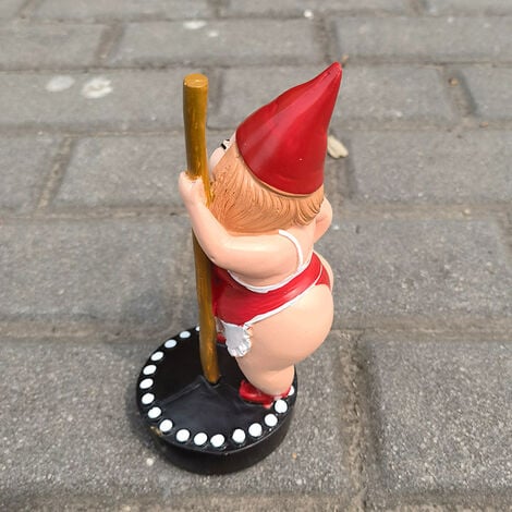 AlwaysHPole Dancing Gnome Statue, Resin Garden Gnome Statues, Funny Outdoor Gnome Figurine, Pole Dancing Garden Gnome, Spring Garden Statue, Dancing Lady Gnome Statue (Red)
