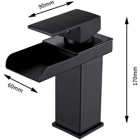 AlwaysHModern Black Waterfall Bathroom Faucet, Waterfall Basin Mixer Tap, Basin Faucet with High Spout, Brass Bathroom Mixer Tap, Cold & Hot Water Available