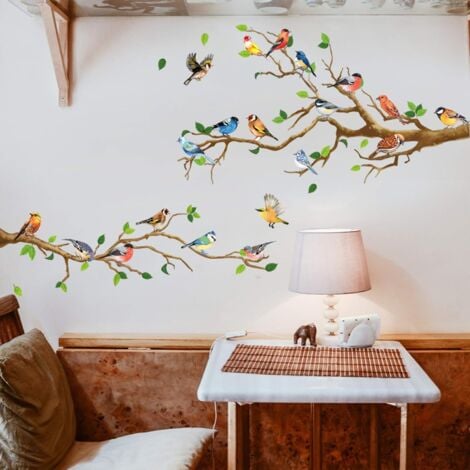 AlwaysHHummingbird on Tree Branch Wall Decal Green Leaf and Flying Bird DIY Art Vinyl Wall Sticker