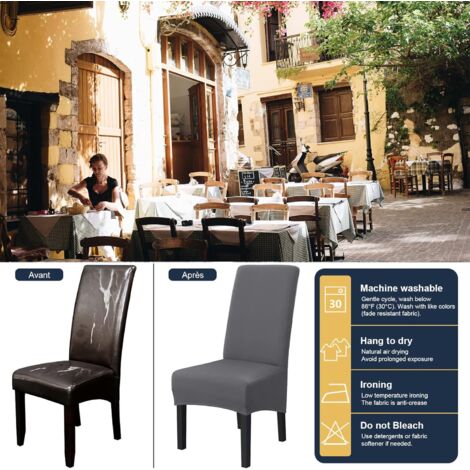 AlwaysH Set of 6 XL Stretch Gray Chair Covers for Dining Room Elastic Cover High Back Chairs Large Size Washable