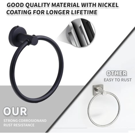 AlwaysH Toilet roll holder and towel ring, 2 bathroom accessories matt black stainless steel