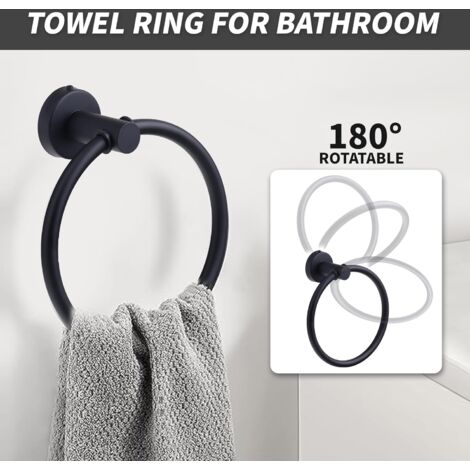 AlwaysH Toilet roll holder and towel ring, 2 bathroom accessories matt black stainless steel