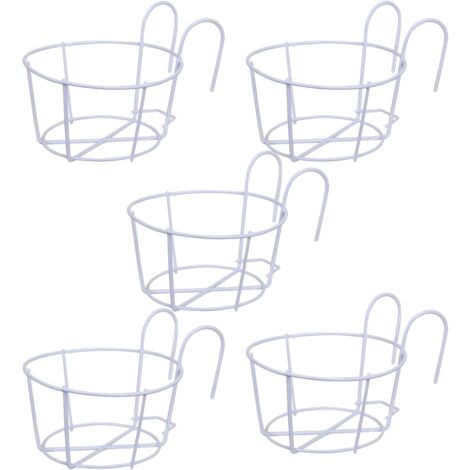AlwaysH Hanging Flower Pot Holder, 5 Pieces Metal Hanging Flower Pot, Balcony Plant Pot Holder, Round Planter Baskets, for Home, Balcony, Garden, Railing