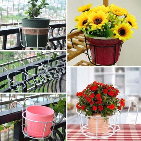 AlwaysH Hanging Flower Pot Holder, 5 Pieces Metal Hanging Flower Pot, Balcony Plant Pot Holder, Round Planter Baskets, for Home, Balcony, Garden, Railing