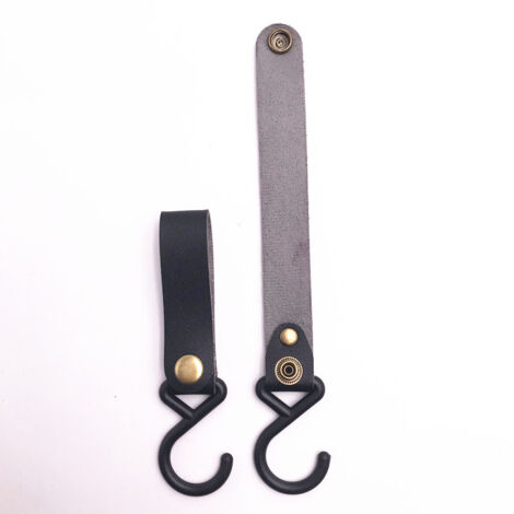 thumbnail image 2 of Uxcell PU Leather S Shelf Camping Hook Metal Hanger For Hanging Pots Pans, Brown 2 Pack 2 of 9