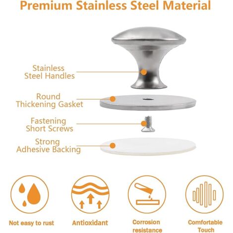 AlwaysH 4 Pack Stainless Steel Self-Adhesive Sliding Door Drawer Knobs with Mounting Screws for Glass Cabinet (35mm x 25mm)