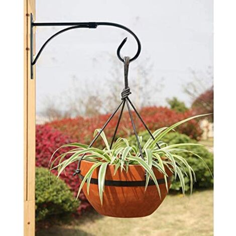 AlwaysH 2 Pieces Hanging Basket Bracket Outdoor Plant Hooks, Black Fence Hooks for Hanging Baskets, Metal Garden Hanging Hooks Plant Hanging Brackets Lanterns