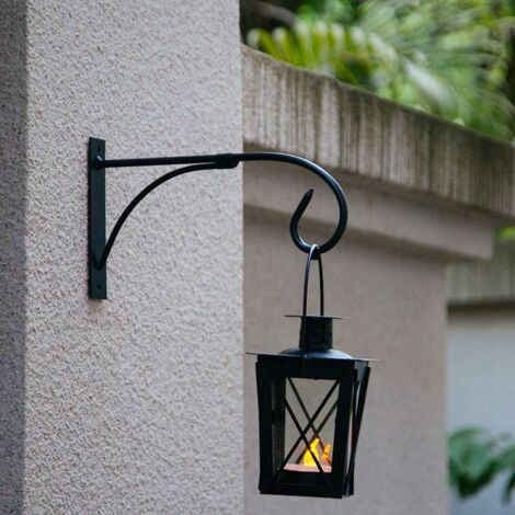 AlwaysH 2 Pieces Hanging Basket Bracket Outdoor Plant Hooks, Black Fence Hooks for Hanging Baskets, Metal Garden Hanging Hooks Plant Hanging Brackets Lanterns