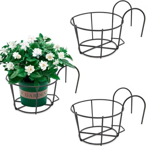 AlwaysH 3 Pieces Hanging Rail Planter Baskets Support Jardiniere Balcon Round Iron Hanging Flower Baskets, Suitable for Balcony, Garden, Fence, Indoor and Outdoor