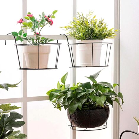 AlwaysH 3 Pieces Hanging Rail Planter Baskets Support Jardiniere Balcon Round Iron Hanging Flower Baskets, Suitable for Balcony, Garden, Fence, Indoor and Outdoor