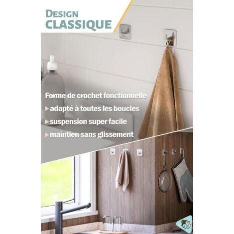 AlwaysH 6 adhesive wall hooks - stainless steel bathroom towel hanger without drilling, kitchen towel hanger - strong bathroom towel holder