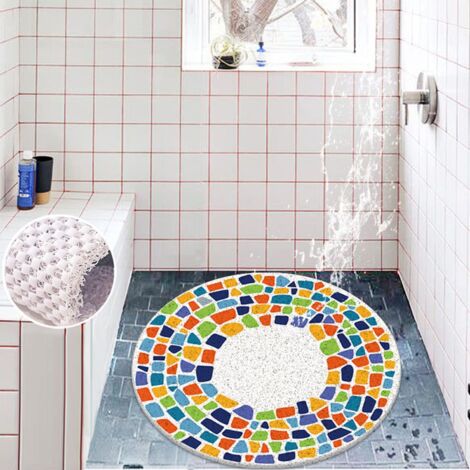 AlwaysH Non-Slip Shower Mat, 6060cm, Soft Comfort Safety Bath Mat with Drainage Holes, PVC Loofah Massage Shower Mat for Wet Areas, Quick Dry, Digital Printing