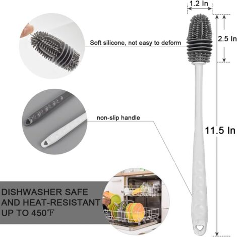AlwaysH 2 Pieces Long Bottle Brush, Reusable Cleaning Brush, Bottle Swab, Silicone Brush, for Cleaning Bottles, Glass Cups, Thermoses