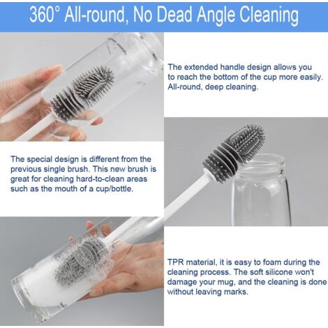 AlwaysH 2 Pieces Long Bottle Brush, Reusable Cleaning Brush, Bottle Swab, Silicone Brush, for Cleaning Bottles, Glass Cups, Thermoses