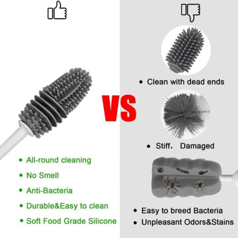 AlwaysH 2 Pieces Long Bottle Brush, Reusable Cleaning Brush, Bottle Swab, Silicone Brush, for Cleaning Bottles, Glass Cups, Thermoses