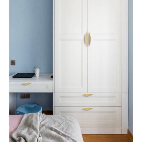 AlwaysH 4 Pcs Furniture Handles, Cupboard Pulls, Gold Drawer Pulls with 3-3/4 Inch Hole Spacing, Cupboard Door Handles, Kitchen Hardware