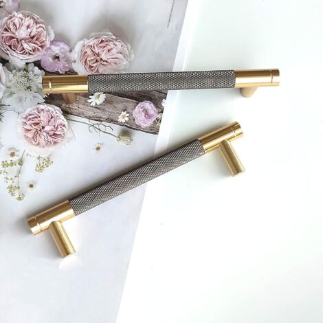 AlwaysH Pack of 10 Modern Gold Cupboard Handles 128mm Hole Spacing Kitchen Door Handles Vintage Handles for Kitchen Cabinet, Dresser, Wardrobe (Golden Grey)