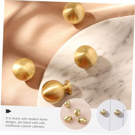 AlwaysH 3 Pieces Ball Handle Kitchen Cabinet Knobs Decorative Cabinet Knobs Drawer Pulls Gold Decor Brass Knob Round Vanity Tray Cabinet Handles Knobs