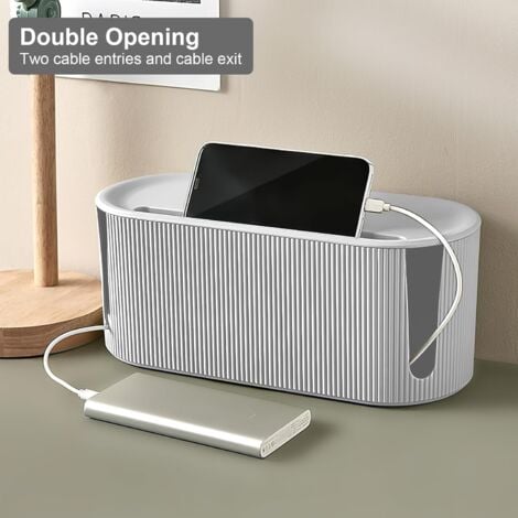 AlwaysH Cable Organizer Box with Lid - ABS Plastic Cable Management - Multifunctional Surge Protector - for Power Strip Cables (White)
