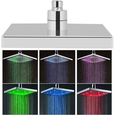 AlwaysH 7 Color Changing Led Light Shower Head Rain Square Bathroom ...