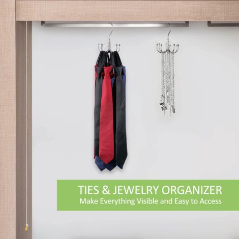 AlwaysH Belt Holder for Closet, Rotating Metal, Space Saving, Belt Storage, Tie Holder, Maximum Capacity of 24 Belts, Silver, 1 Unit