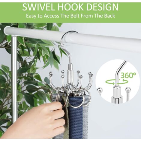 AlwaysH Belt Holder for Closet, Rotating Metal, Space Saving, Belt Storage, Tie Holder, Maximum Capacity of 24 Belts, Silver, 1 Unit