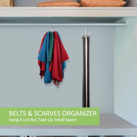 AlwaysH Belt Holder for Closet, Rotating Metal, Space Saving, Belt Storage, Tie Holder, Maximum Capacity of 24 Belts, Silver, 1 Unit