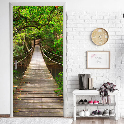 AlwaysH Trompe l'Oeil Door Wall Sticker - Trompe Oeil Bridge Door Sticker - Jungle - Decorative Wall Sticker - Door Sticker - Door Poster - Wall Stickers (77x200 cm)