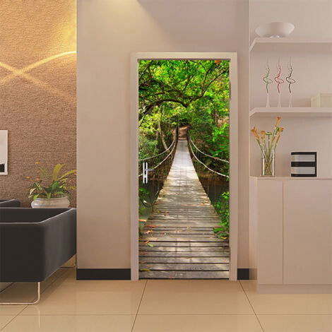 AlwaysH Trompe l'Oeil Door Wall Sticker - Trompe Oeil Bridge Door Sticker - Jungle - Decorative Wall Sticker - Door Sticker - Door Poster - Wall Stickers (77x200 cm)