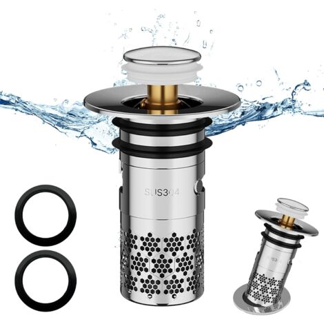Universal Bathroom Sink Stopper & Pop-Up Drain Filter - 2-in-1 Chrome Silver, Fits Most Sinks, Stops Hair Clogs