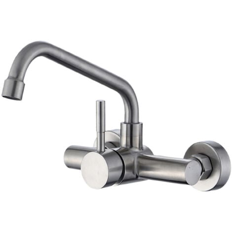 AlwaysH Wall Mounted Kitchen Sink Faucet, 304 Stainless Steel Kitchen Mixer Tap, Kitchen Faucet with Rotatable Spout