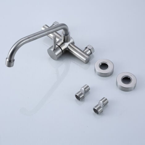 AlwaysH Wall Mounted Kitchen Sink Faucet, 304 Stainless Steel Kitchen Mixer Tap, Kitchen Faucet with Rotatable Spout