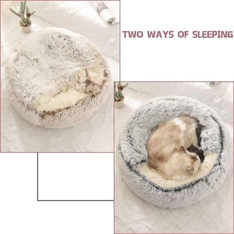 AlwaysH Round Fluffy Cat Bed - Soft Plush - with Hood - for Indoor and Winter - Non-Slip Sleeping Pad - Machine Washable - 50 cm