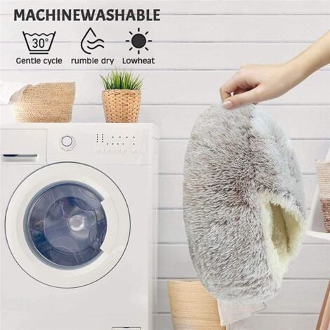 AlwaysH Round Fluffy Cat Bed - Soft Plush - with Hood - for Indoor and Winter - Non-Slip Sleeping Pad - Machine Washable - 50 cm