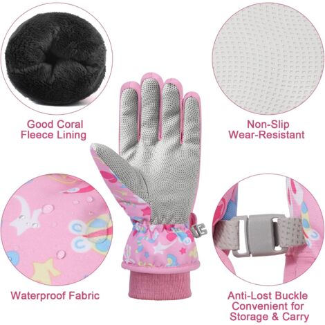 QKURT Kids Ski Gloves - Winter Waterproof Mittens For 3-5 Year Olds, Windproof, Thermal, With Anti-Lost Lanyard