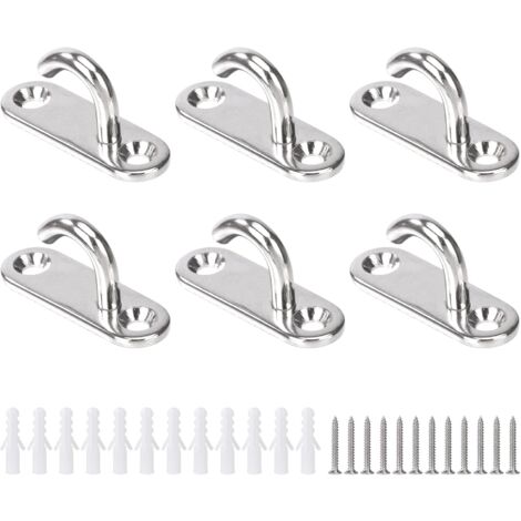 AlwaysH Ceiling Hooks M5 Stainless Steel Oval Open Hooks Wall Mounted Hanging Eye Plate Anchor for Hanging Plant Fan Hammock Mosquito Net Lantern (6pcs)