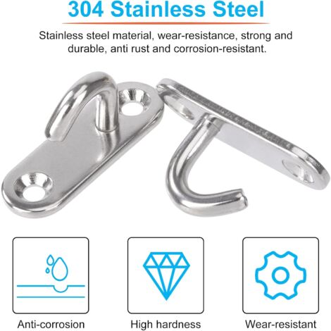 AlwaysH Ceiling Hooks M5 Stainless Steel Oval Open Hooks Wall Mounted Hanging Eye Plate Anchor for Hanging Plant Fan Hammock Mosquito Net Lantern (6pcs)