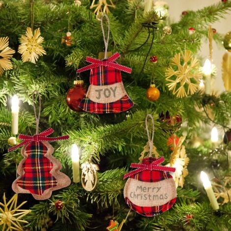 AlwaysH Pcs Christmas Tree Ornaments Hanging Ball Decorations Tree Sock Star Shapes Pendant with Rope, Embellishments Crafts for Christmas Decoration Wedding Party Decor