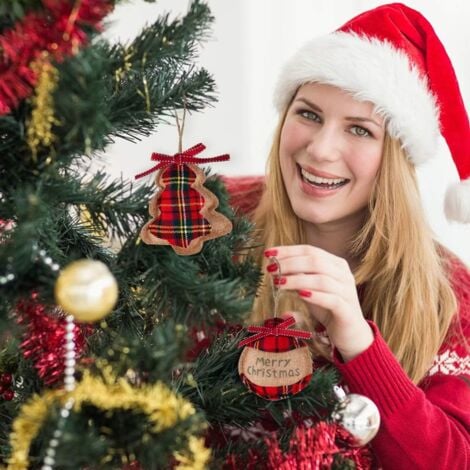 AlwaysH Pcs Christmas Tree Ornaments Hanging Ball Decorations Tree Sock Star Shapes Pendant with Rope, Embellishments Crafts for Christmas Decoration Wedding Party Decor