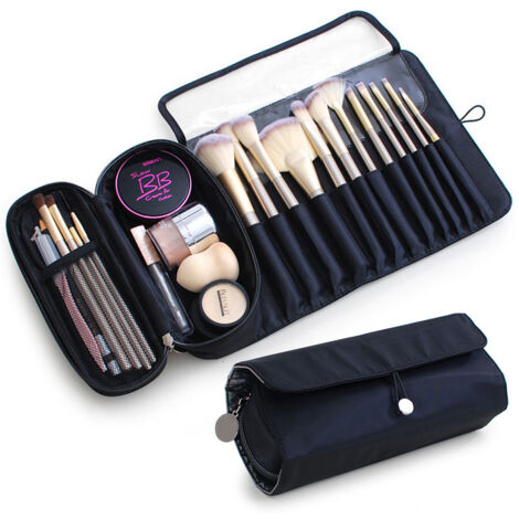 AlwaysH Makeup Brush Storage Bag Cosmetic Bag with 12 Brush Holders Makeup Brush Bag