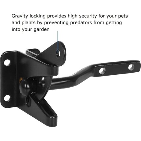 AlwaysH Gate Lock Self-Locking-Metal Bolt Lock-Gravity Steel Latch Garden Fence-Black-Fixing Screws Supplied
