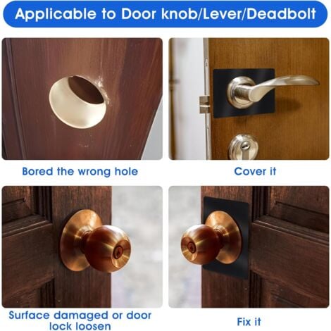 AlwaysH Pack Stainless Steel Door Reinforcement Plates - Door Lock Hole Repair Installation Kit - Black - For Interior and Exterior Doors