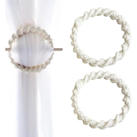 AlwaysH Set of 2 curtain ropes with wooden rod - Handwoven cotton ...