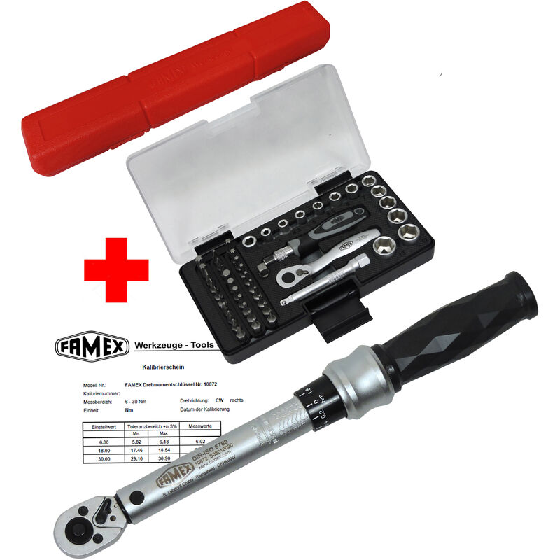 FAMEX - Zoll Nm Set (6,3mm) 10875 Fahrrad 6-30 Drehmomentschlüssel Reparatur für Set 1/4