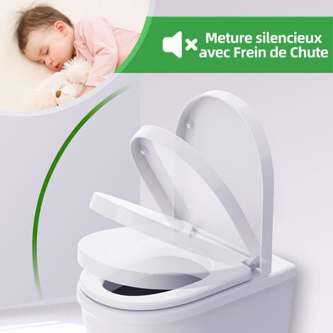 Abattant WC Forme U silencieux antibacterien Cuvette Toilette avec Frein de Chute pour fermeture en Douceur